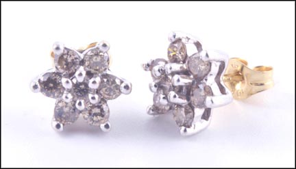 Diamond Cluster Earrings in 10K Two-tone Gold LARGE