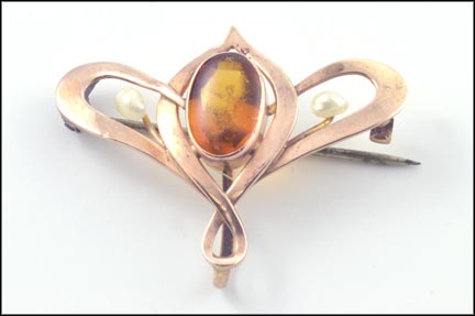 Vintage Citrine and Pearl Watch Pin, 1895-10 in 10K Rose Gold LARGE