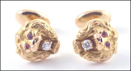 Vintage 1910 Lion Cufflinks in 14K Yellow Gold LARGE