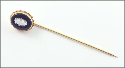 Onyx and Opal Stick Pin in Yellow Gold LARGE