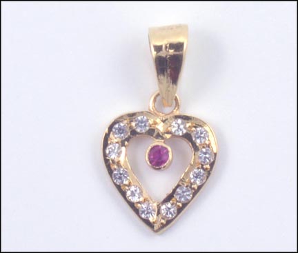 Ruby Heart Pendant with Cubic Zirconia in 14K Yellow Gold LARGE