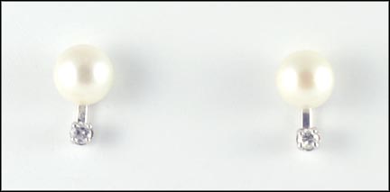 Pearl Stud Earrings in White Gold LARGE