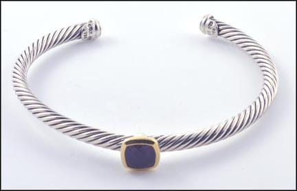 David Yurman Amethyst Cable Cuff Bracelet in Sterling Silver and 18K Yellow Gold LARGE