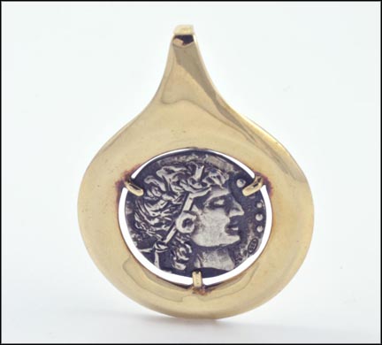Pendant with Replica Ancient Coin in 14K Yellow Gold LARGE