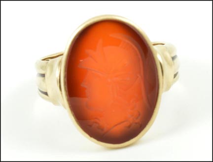 Carnelian Intaglio Ring in 10K Yellow Gold LARGE