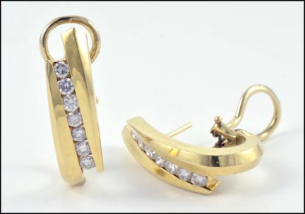 Diamond Omega Back Hoop Earrings in 14K Yellow Gold LARGE