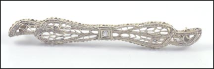 Vintage Filigree Bar Pin in 14K White Gold MAIN