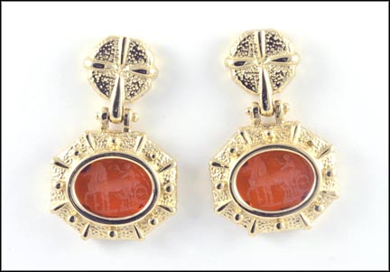 Citrine Intaglio Dangle Earrings in 14K Yellow Gold LARGE