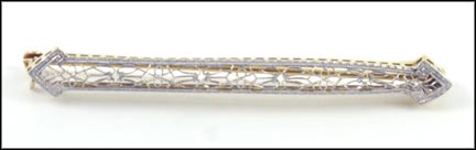 Filigree Bar Pin in 14K Two-tone Gold LARGE