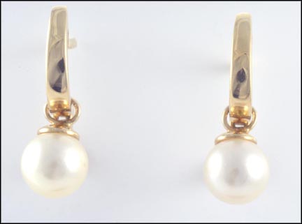 Dangle Pearl Earrings in 14K Yellow Gold LARGE