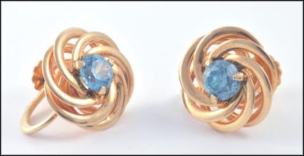 Blue Zircon Screwback Earrings in 14K Yellow Gold MAIN