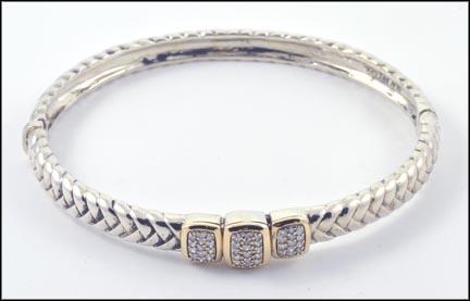 Bangle Bracelet in Sterling Silver and 14K Yellow Gold LARGE