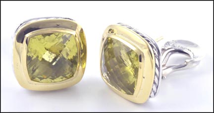 David Yurman Yellow Quartz Leverback Earrings in Sterling Silver and 18K Yellow Gold LARGE
