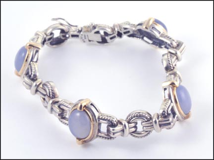 Chalcedony Bracelet in Sterling Silver and 14K Yellow Gold LARGE