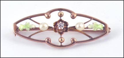 Enameled Victorian Pin in 10K Yellow Gold MAIN