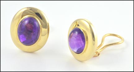 Amethyst Cabochon Earrings in 14K Yellow Gold LARGE