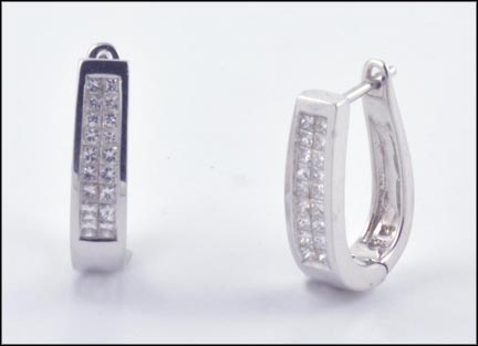 Invisible Set Diamond Earrings in 14K White Gold LARGE