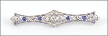 Vintage Pin Sapphire and Diamond in 14K White Gold LARGE