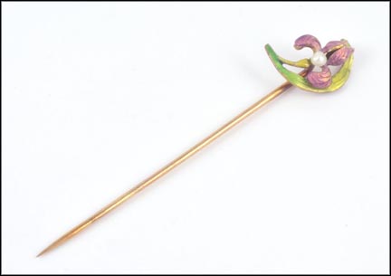 Enameled Iris Stickpin in 14K Yellow Gold LARGE