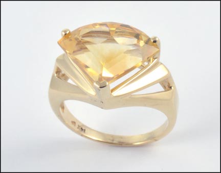Fancy Cut Citrine Ring in 14K Yellow Gold LARGE