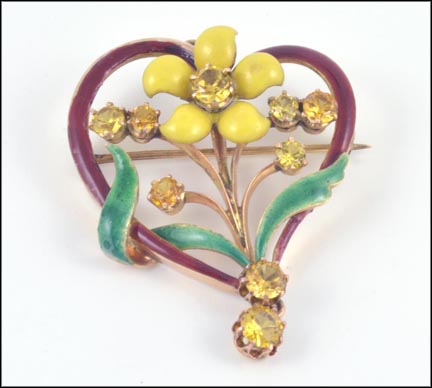 Vintage Enameled Heart Pin in 14K Yellow Gold MAIN