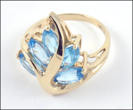 Blue Topaz Cluster Ring in 10K Yellow Gold LARGE