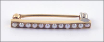Seed Pearl Bar Pin in 14K Yellow Gold LARGE