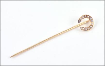 Vintage Seed Pearl Stickpin in 14K Yellow Gold LARGE