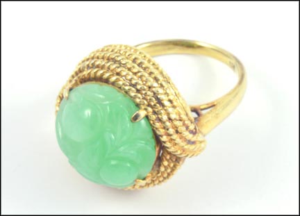 Carved Jade Ring in 14K Yellow Gold LARGE