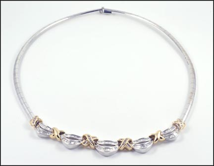 Diamond Scallop Necklace in 14K Two-Tone Gold LARGE