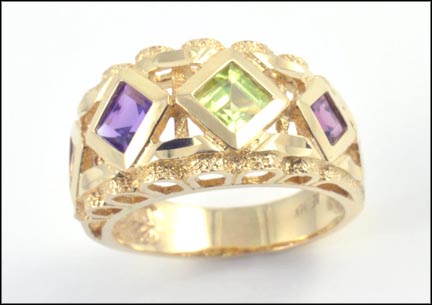 Garnet, Peridot, Amethyst and Citrine Ring  in 14K Yellow Gold LARGE