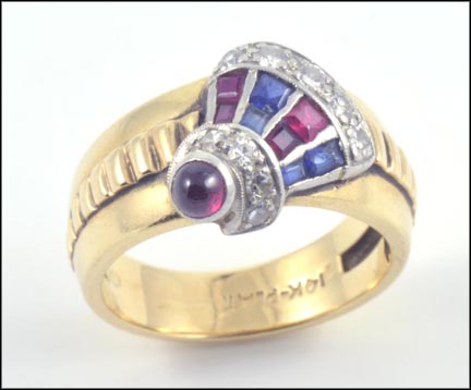 Band with Ruby, Sapphire and Diamond in 14K Yellow Gold and Platinum MAIN