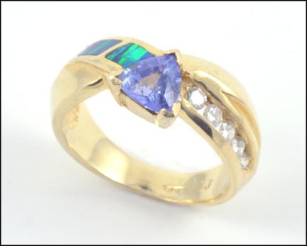 Tanzanite Ring with Opal and Diamond in 14K Yellow Gold MAIN