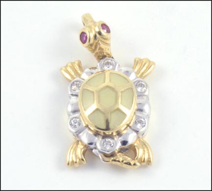 Mother Of Pearl and Ruby Turtle Pendant in 14K Two-Tone Gold MAIN
