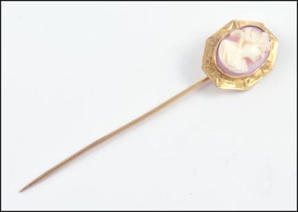 Vintage Cameo Stick Pin in 10K Yellow Gold LARGE