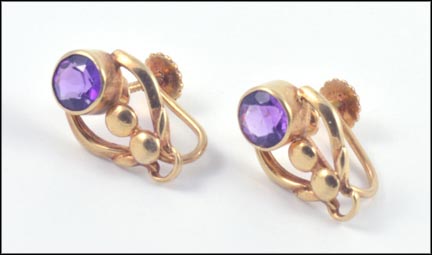 Amethyst Screwback Earrings in 14K Yellow Gold LARGE