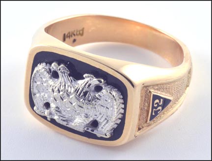 Masonic Double Eagle Ring in 14K Yellow Gold LARGE