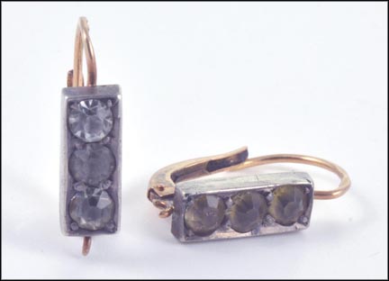 Vintage 1880's Paste Earrings in Yellow Gold and Sterling Silver LARGE
