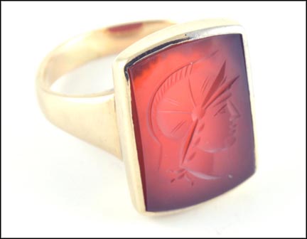 1930's Carnelian Intaglio Ring in Yellow Gold LARGE