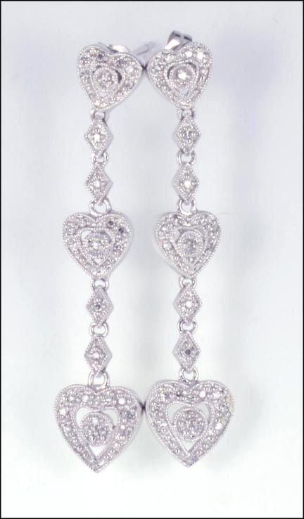 Dangle Heart Earrings in 14K White Gold LARGE