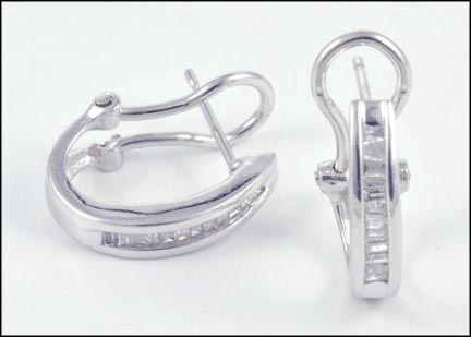Omega Back Diamond Earrings in 10K White Gold LARGE