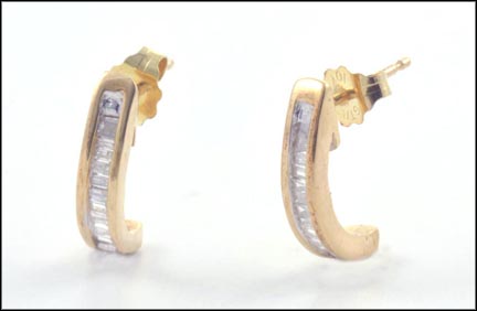 Diamond J Hoop Earrings in 10K Yellow Gold LARGE