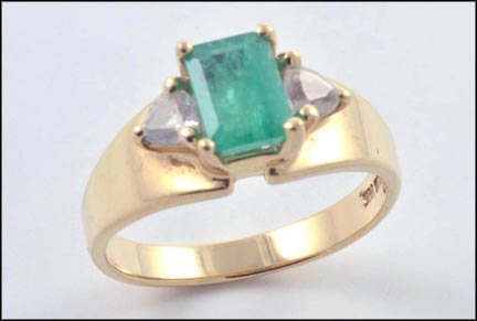 Natural Emerald and Cubic Zirconia Ring in 14K Yellow Gold MAIN