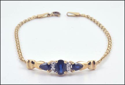 Sapphire Bracelet with Diamond Accent in 10K Yellow Gold LARGE