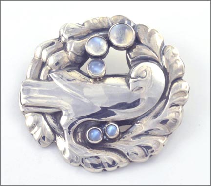 Georg Jensen 165 Dove Pin with Moonstones in Sterling Silver LARGE