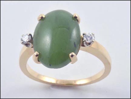 Jade Ring with Diamond Accents in 14K Yellow Gold MAIN