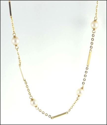 Pearl Station Necklace in 14K Yellow Gold LARGE