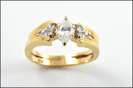 Diamond Wedding Set, Marquise Cut Center Stone in 14K Yellow Gold MAIN
