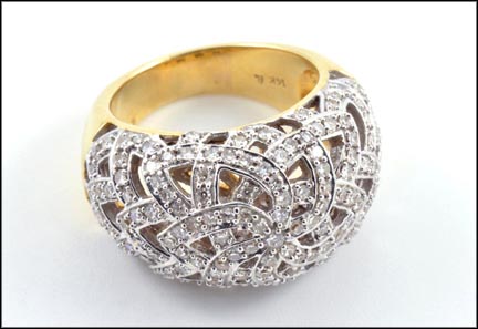 Pave' Diamond Dome Ring in 14K Yellow Gold LARGE
