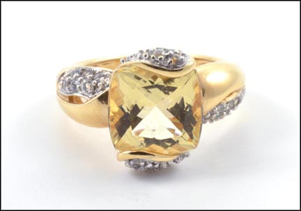 Citrine and Diamond Ring in 14K Yellow Gold LARGE